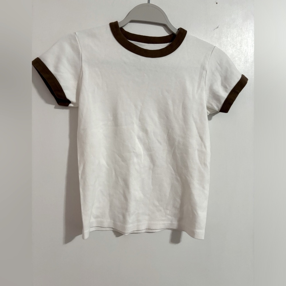 Brandy Melville White and Brown T-shirt